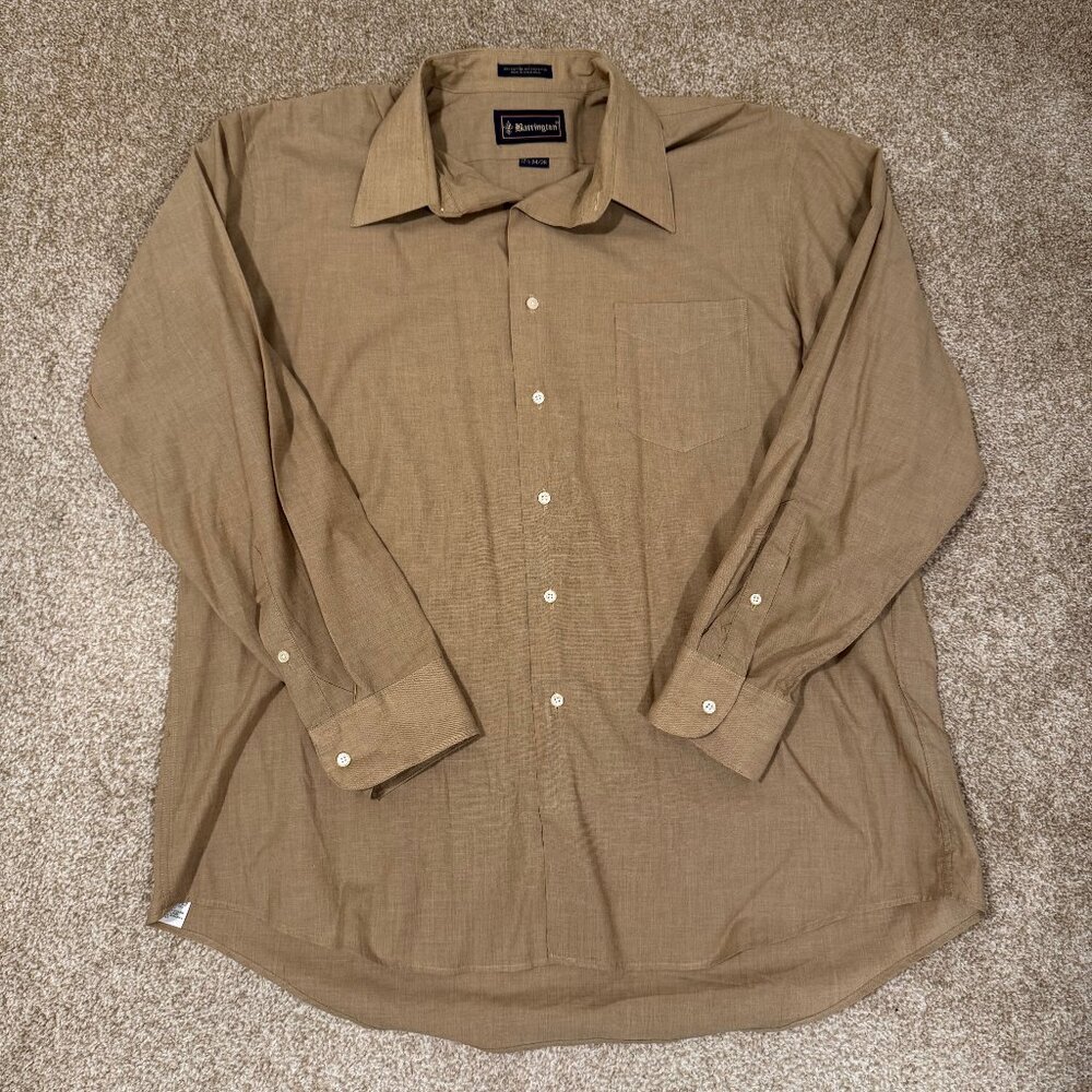 Vintage Barrington Button Down Dress Shirt 17.5 34/35 Cotton Blend Khaki Beige